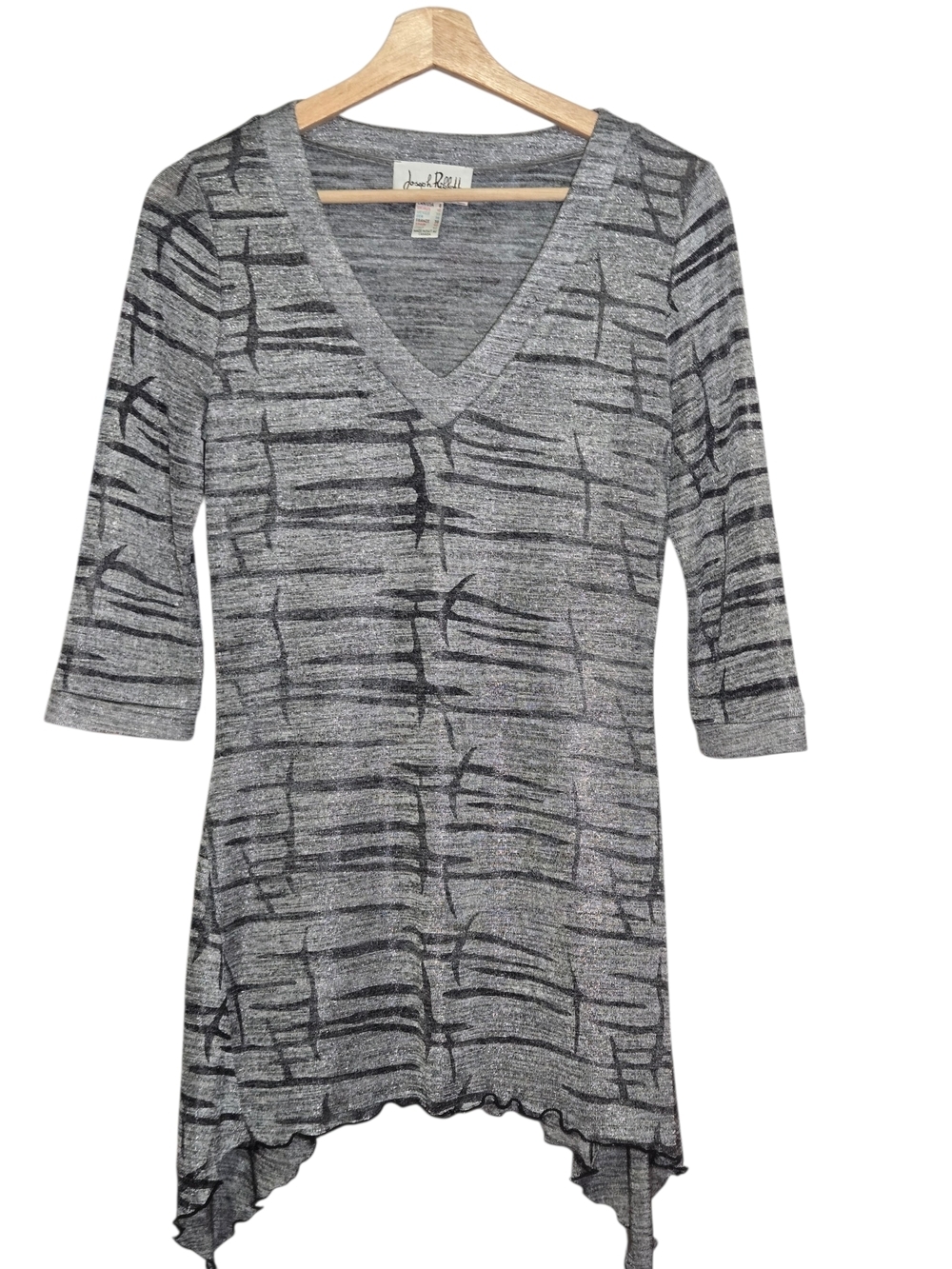 Joseph Ribkoff Metallic Black And Gray Tunic Assymetrical Hem Size Medium